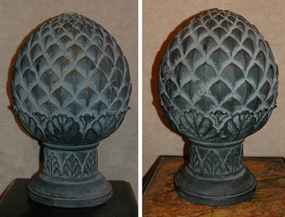 Lot 1368 - Pair of Cast Iron Pineapple-Form Garden...