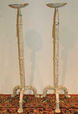 Lot 1266 - Pair of White Painted Iron Pricket Sticks...