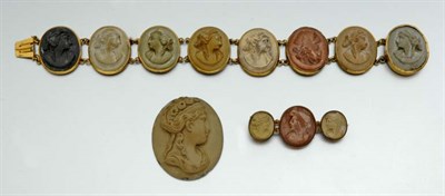 Lot 2924 - Carved Lava Bracelet and Pin and One Loose Lava Cameo