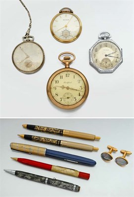 Lot 2144 - Assorted Group of Pocket Watches, Pens, Pencils and Miscellaneous Items