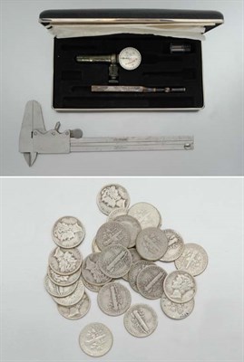 Lot 2017 - Assorted U.S. Silver Coins amd Two Machinist Tools