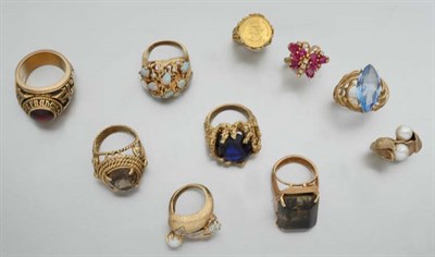Lot 2123 - Group of Gold and Metal Rings with Diamond and Synthetic Stones