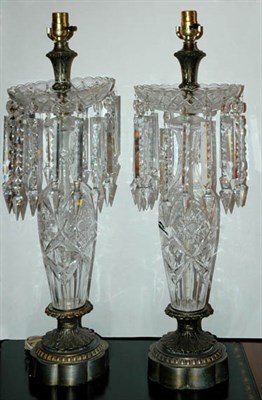 Lot 1519 - Pair of Cut Glass Prismed Lamps Height 30 1/2...