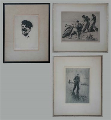 Lot 1135 - Gifford Beal [HAULING IN THE NETS], etching,...