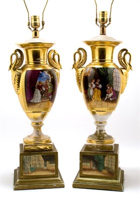 Lot 4482 - Pair of Paris Porcelain Pedestal Urns Each...