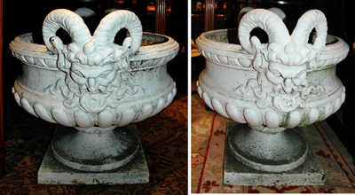 Lot 165 - Pair of Neoclassical Style White Painted Ram's...
