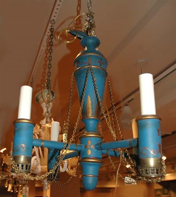 Lot 553 - Blue Tole Four-Light Chandelier Height 22...