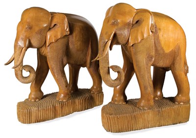 Lot 4404 - Pair of Carved Wood Figures of Elephants Each...