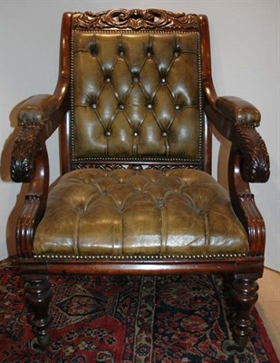 Lot 4573 - Victorian Carved Mahogany Library Armchair The...