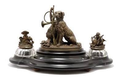 Lot 4213 - Bronze, Glass and Slate Inkstand Late 19th...