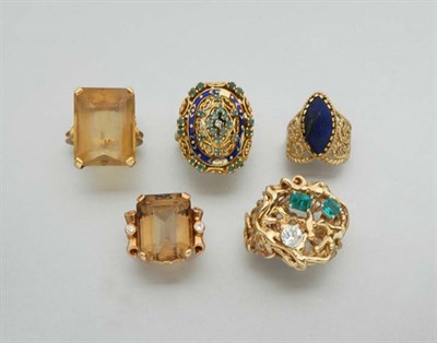 Lot 2851 - Diamond and Emerald Ring and Assorted Group of Multi-Colored Stone Rings