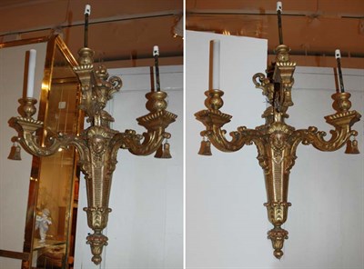 Lot 4575 - Pair of Louis XVI Style Gilt-Wood Three-Light...