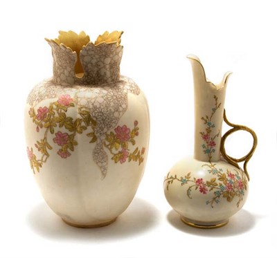 Lot 4563 - Two Belleek Gilt and Enameled Porcelain Vases...
