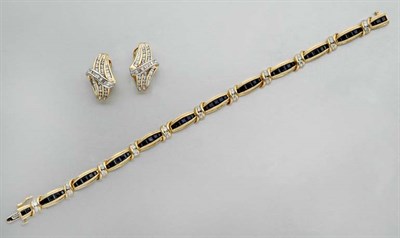Lot 2742 - Gold, Diamond and Sapphire Bracelet and Pair of Earrings and Pair of Gold and Diamond Earrings