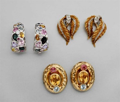 Lot 2754 - Group of Assorted Gold, Diamond and Colored Stone Earrings