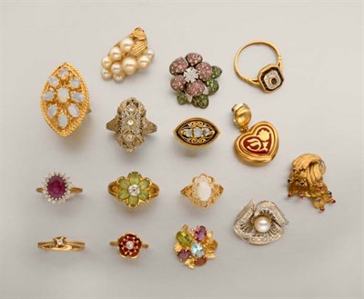 Lot 2845 - Group of Assorted Diamond and Multi-Colored Stone Rings and One Earring
