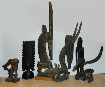 Lot 1158 - Group of Ten Carved Wood Tribal Figures and...