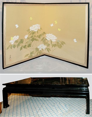 Lot 1187 - Asian Hardstone Decorated Black Lacquered Low...