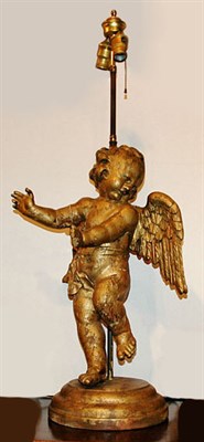 Lot 1189 - Continental Gilt-Wood Figural Two-Light Lamp...