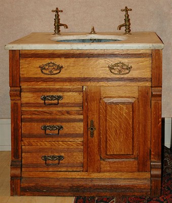 Lot 1198 - Victorian Marble Top Oak Bathroom Vanity...