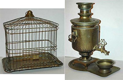 Lot 1206 - Russian Brass Samovar; Together with a Brass...