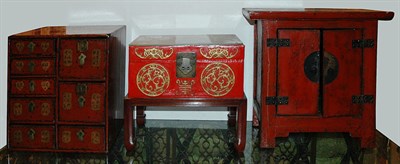 Lot 1234 - Two Asian Red Lacquered Cabinets; Together...