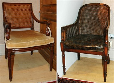 Lot 1253 - Two Caned Fruitwood Armchairs