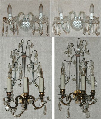 Lot 1283 - Pair of Gilt-Metal and Glass Three-Light...