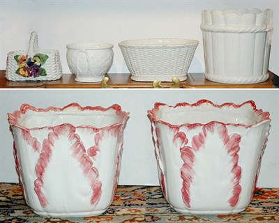 Lot 1286 - Group of Six White Glazed Pottery Jardinieres...
