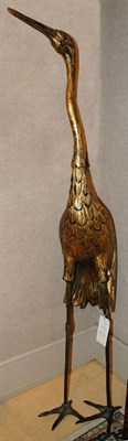 Lot 1289 - Gold Painted Carved Wood Figure of a Crane...