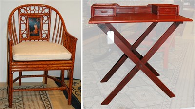 Lot 1316 - Asian Style Red Painted Campaign Desk;...