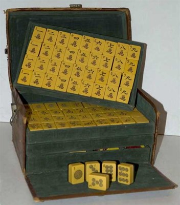 Lot 1332 - Mahjong Game Set In a leather carrying case.