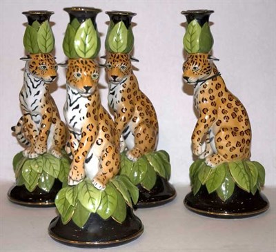 Lot 1333 - Set of Four Porcelain Leopard-Form...