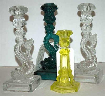 Lot 1339 - Four Pairs of American Pressed Glass Candlesticks
