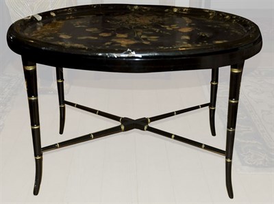 Lot 1364 - Victorian Abalone Inlaid Papier Mache Tray on...