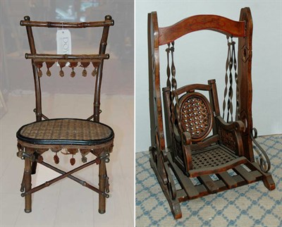 Lot 1366 - Fruitwood and Caned Doll Swing Height 21...