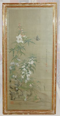 Lot 1372 - Framed Asian Floral Decorated Silk Panel...