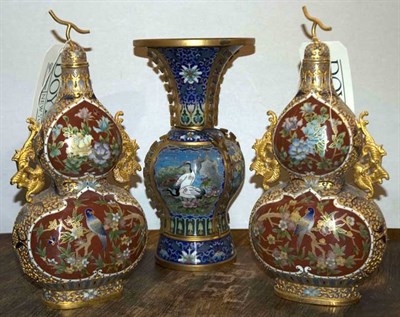 Lot 1378 - Three Cloisonne Vases Including a pair of...