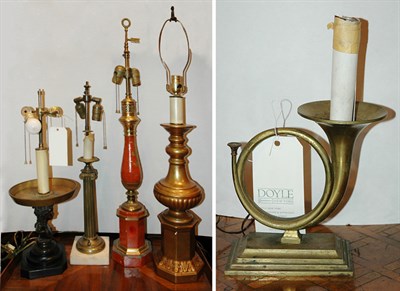 Lot 1383 - Group of Five Metal Lamps Including three...