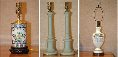 Lot 1402 - Group of Nine Ceramic and Glass Lamps...