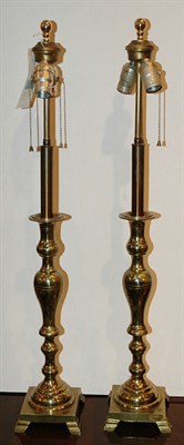 Lot 1433 - Pair of Brass Candlestick Two-Light Lamps...