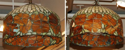 Lot 1436 - Pair of Floral Decorated Leaded Glass Ceiling...