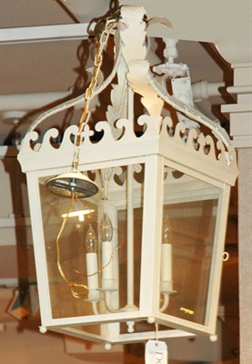Lot 1437 - White Painted Metal Four-Light Hall Lantern