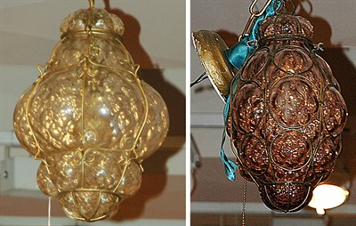 Lot 1439 - Two Italian Style Metal and Glass Hanging Lights
