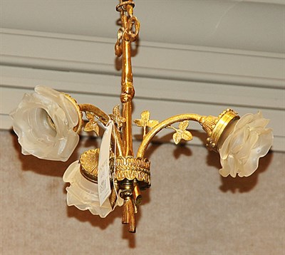 Lot 1443 - Gilt-Metal and Frosted Glass Floriform...