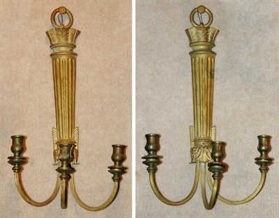 Lot 1450 - Pair of Neoclassical Style Brass Three-Light...