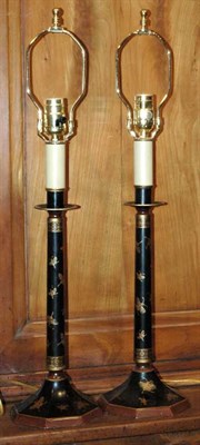 Lot 1480 - Pair of Tole Candlestick Lamps Height 26 inches.