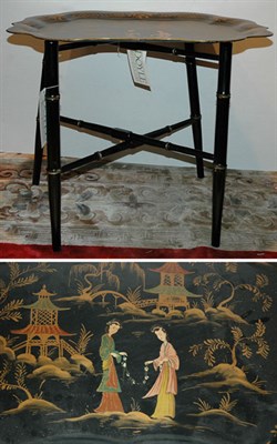 Lot 1497 - Victorian Style Tole Tray on Stand Height 18...
