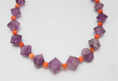 Lot 2883 - Amethyst and Coral Bead Necklace