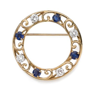Lot 160 - Gold, Diamond and Sapphire Circle Brooch